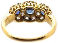 Edwardian 18ct Gold Triple Cluster Ring set with Sapphires & Diamonds