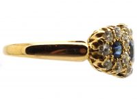 Edwardian 18ct Gold Triple Cluster Ring set with Sapphires & Diamonds