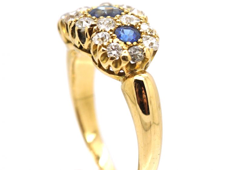 Edwardian 18ct Gold Triple Cluster Ring set with Sapphires & Diamonds