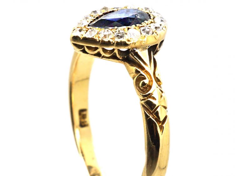 Edwardian 18ct Gold Pear Shaped Ring set with a Sapphire & Diamonds