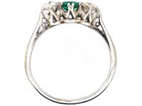 Edwardian Platinum Three Stone Emerald & Diamond Ring