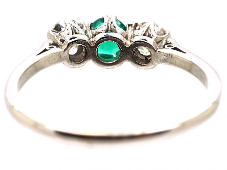 Edwardian Platinum Three Stone Emerald & Diamond Ring