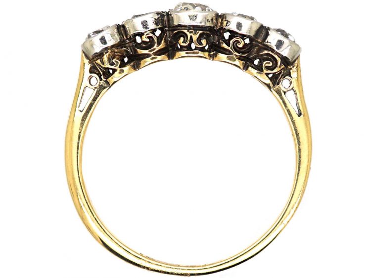 Edwardian 18ct Gold & Platinum, Five Stone Rub Over Set Diamond Ring