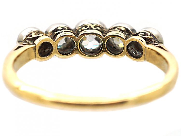 Edwardian 18ct Gold & Platinum, Five Stone Rub Over Set Diamond Ring