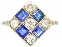 Art Deco 18ct White Gold Diamond Shaped Ring set with Sapphires & Diamonds