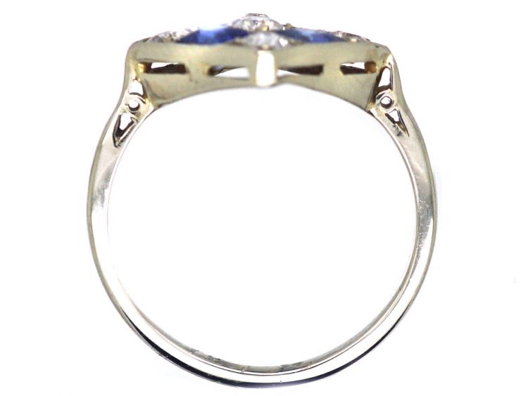 Art Deco 18ct White Gold Diamond Shaped Ring set with Sapphires & Diamonds