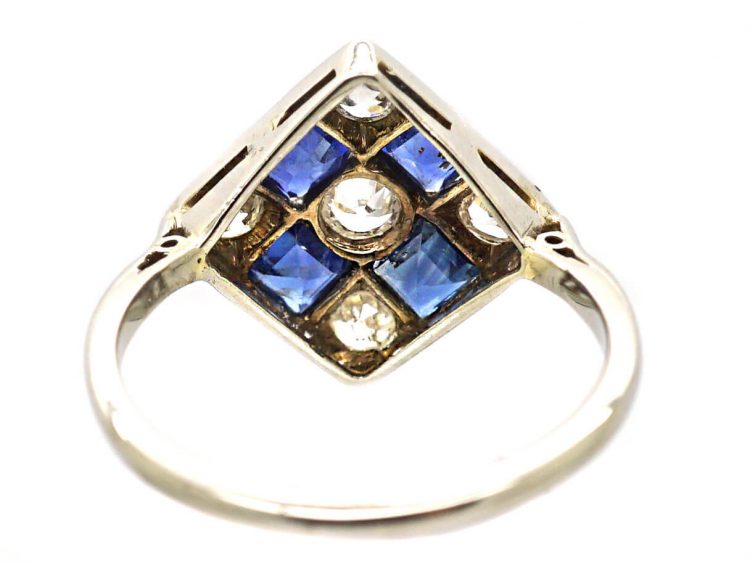 Art Deco 18ct White Gold Diamond Shaped Ring set with Sapphires & Diamonds