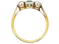 Edwardian 18ct Gold & Platinum, Square Cut Emerald & Diamond Three Stone Ring