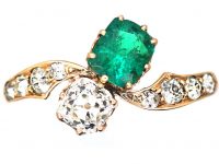 Edwardian 14ct Gold, Emerald & Diamond Crossover Ring