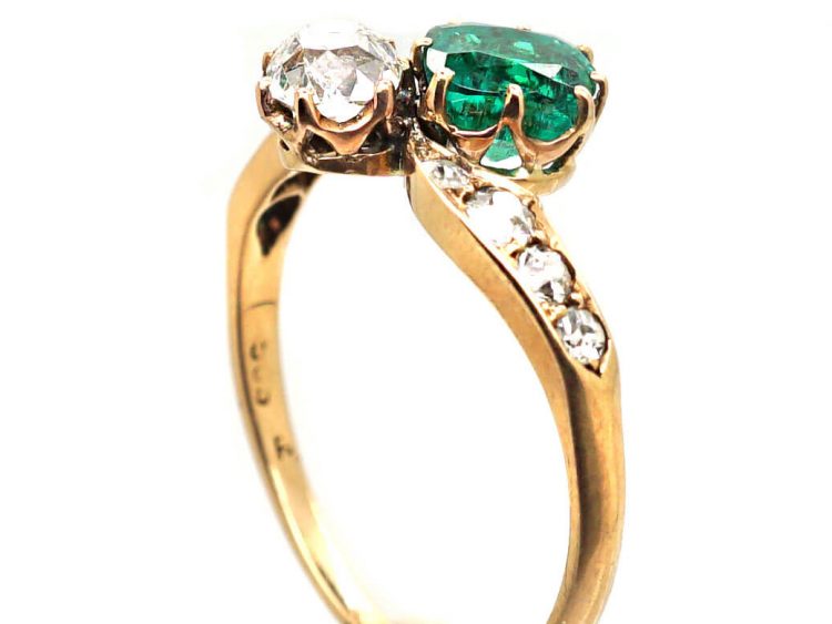 Edwardian 14ct Gold, Emerald & Diamond Crossover Ring