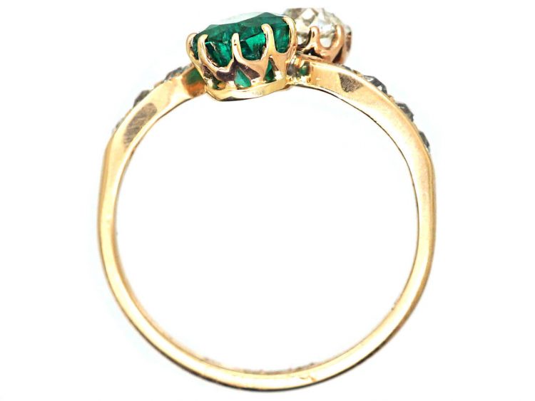 Edwardian 14ct Gold, Emerald & Diamond Crossover Ring