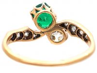 Edwardian 14ct Gold, Emerald & Diamond Crossover Ring