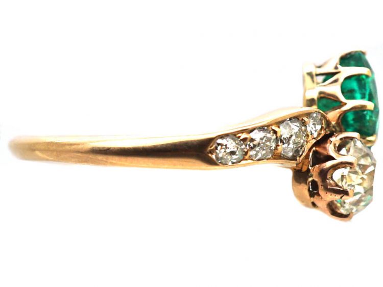 Edwardian 14ct Gold, Emerald & Diamond Crossover Ring