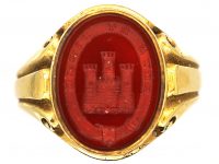 Victorian 18ct Gold Signet Ring set with a Carnelian with an Intaglio of a Castle