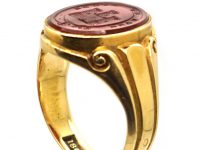 Victorian 18ct Gold Signet Ring set with a Carnelian with an Intaglio of a Castle