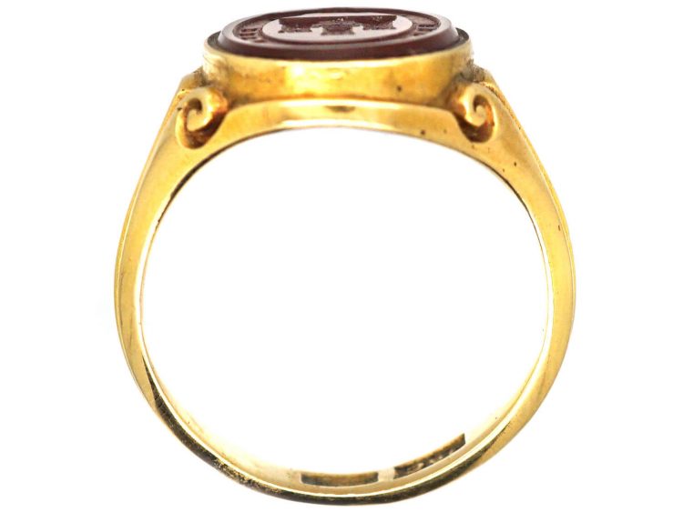 Victorian 18ct Gold Signet Ring set with a Carnelian with an Intaglio of a Castle