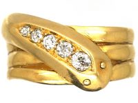 Victorian 18ct Gold Snake Ring set with Diamonds