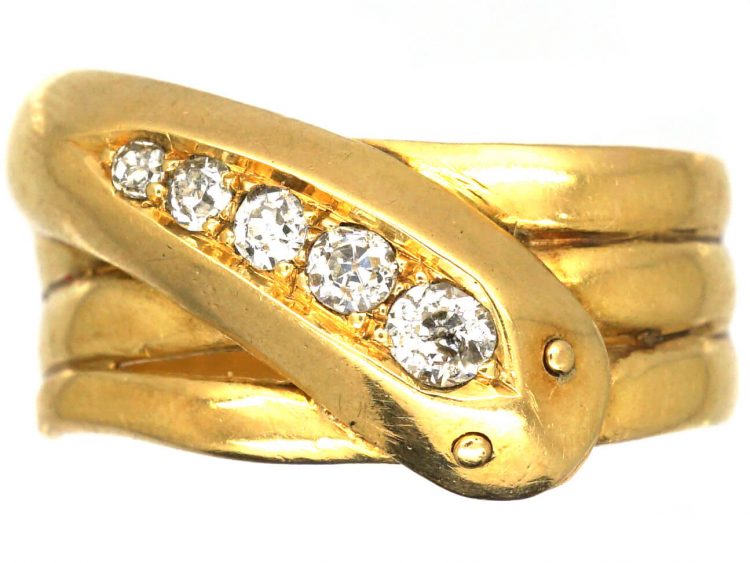 Victorian 18ct Gold Snake Ring set with Diamonds