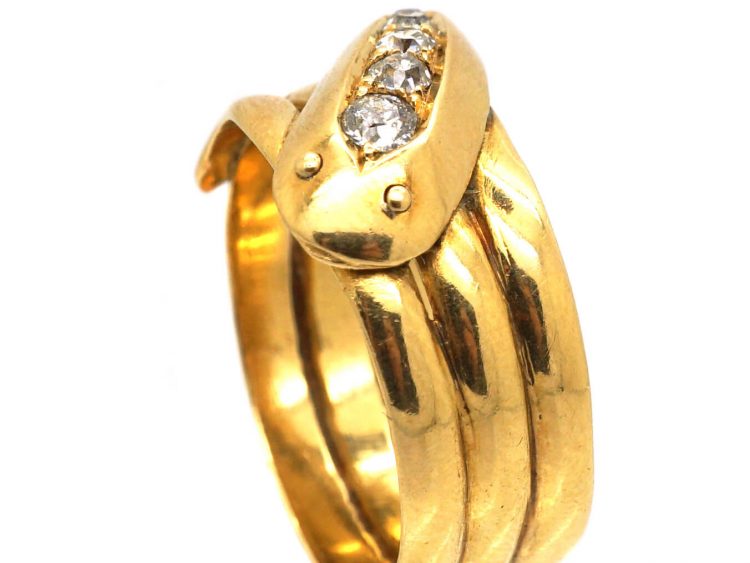 Victorian 18ct Gold Snake Ring set with Diamonds