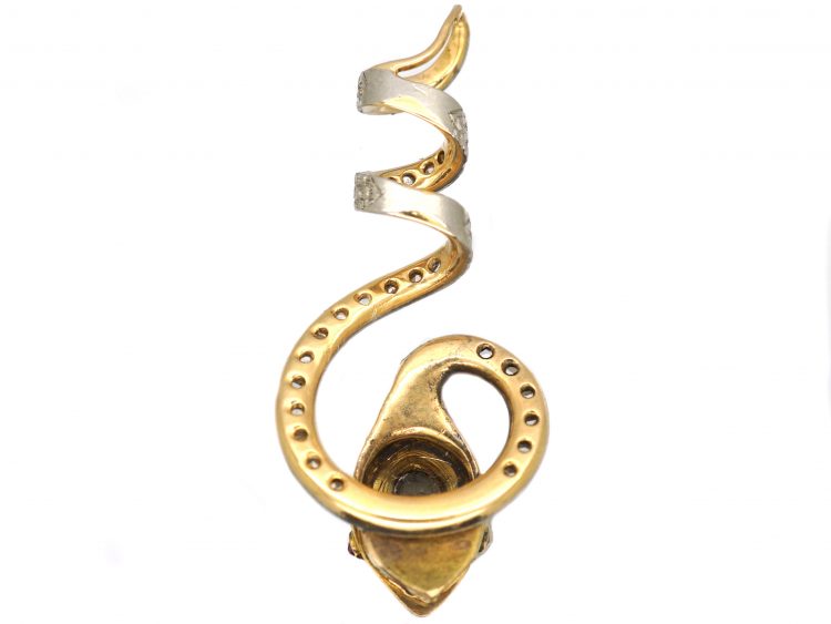 Victorian Gold & Silver Snake Pendant set with Rose Diamonds with Ruby Eyes