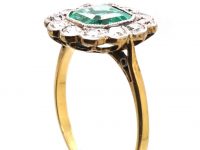 Early 20th Century 18ct Gold & Platinum, Emerald & Diamond Cluster Ring