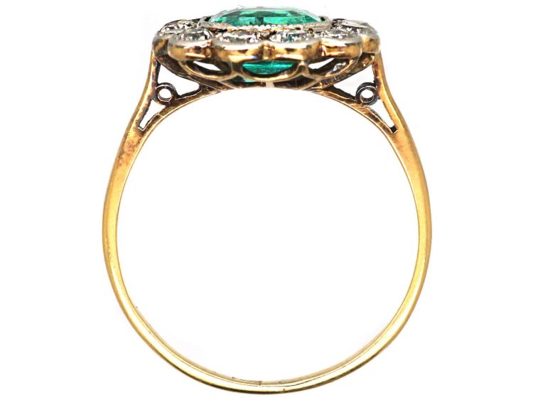 Early 20th Century 18ct Gold & Platinum, Emerald & Diamond Cluster Ring