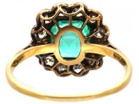 Early 20th Century 18ct Gold & Platinum, Emerald & Diamond Cluster Ring