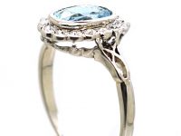 Edwardian Platinum Aquamarine & Diamond Cluster Ring