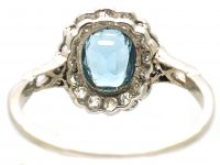 Edwardian Platinum Aquamarine & Diamond Cluster Ring