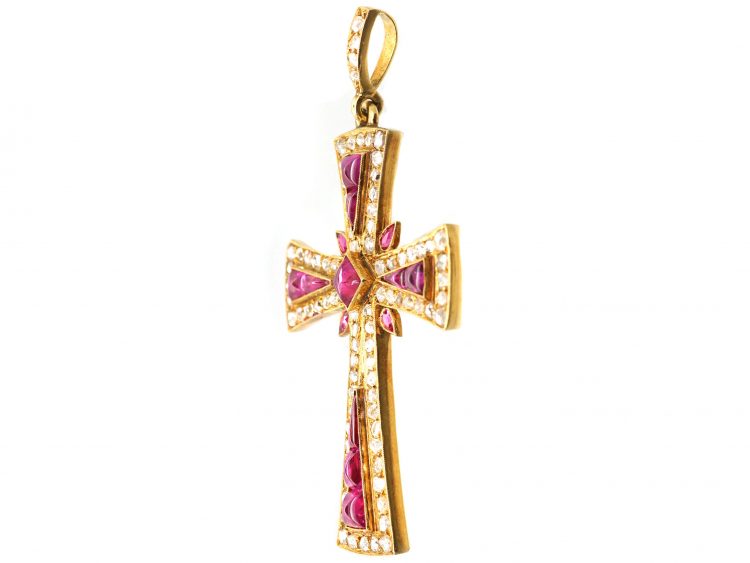 Late 19th Century French Import 18ct Gold Ruby & Diamond Cross