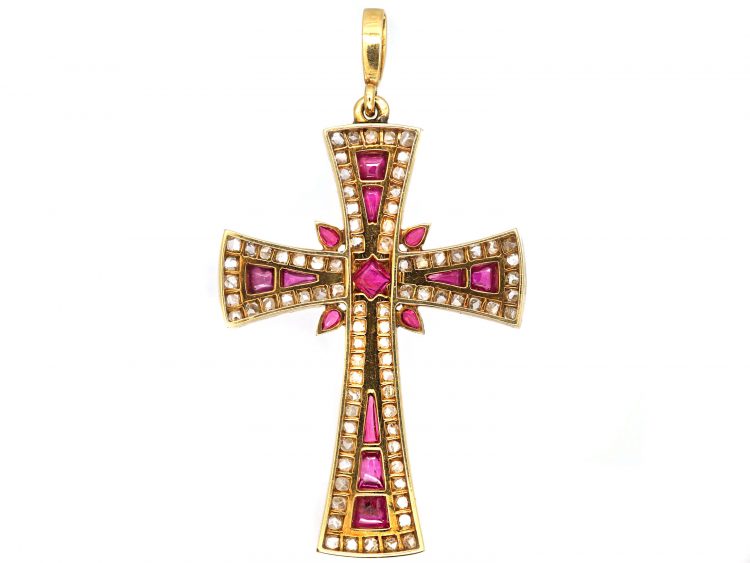 Late 19th Century French Import 18ct Gold Ruby & Diamond Cross