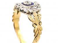 Georgian 15ct Gold Blue & White Enamel Ring set with Diamonds