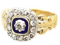 Georgian 15ct Gold Blue & White Enamel Ring set with Diamonds