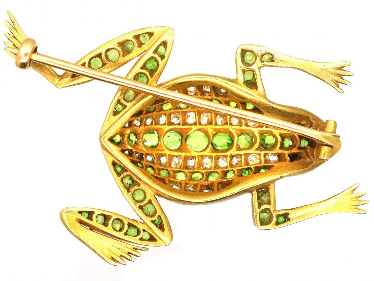 Edwardian 18ct Gold Frog Brooch set with Green Garnets & Diamonds