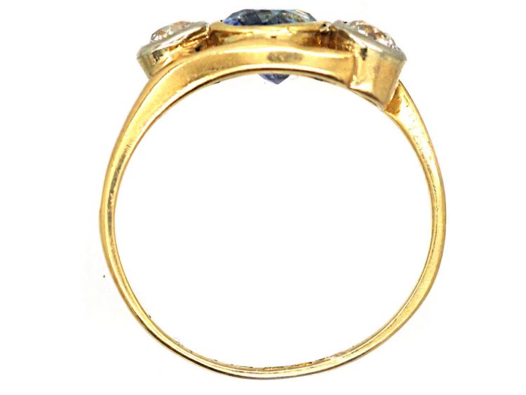 Edwardian 18ct Gold & Platinum, Sapphire & Diamond Three Stone Crossover Ring