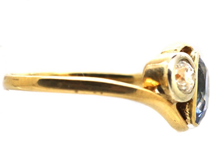 Edwardian 18ct Gold & Platinum, Sapphire & Diamond Three Stone Crossover Ring