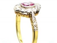 Edwardian 18ct Gold & Platinum, Pink Sapphire & Diamond Cluster Ring