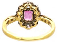 Edwardian 18ct Gold & Platinum, Pink Sapphire & Diamond Cluster Ring