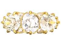 Victorian 18ct Gold, Three Stone Old Mine Cut Diamond Carved Half Hoop Ring