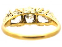 Victorian 18ct Gold, Three Stone Old Mine Cut Diamond Carved Half Hoop Ring