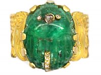 Art Nouveau 18ct Gold Carved Emerald Scarab Ring et with Rose Diamonds