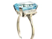 Platinum Large Aquamarine & Diamond Baguette Ring