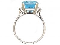 Platinum Large Aquamarine & Diamond Baguette Ring