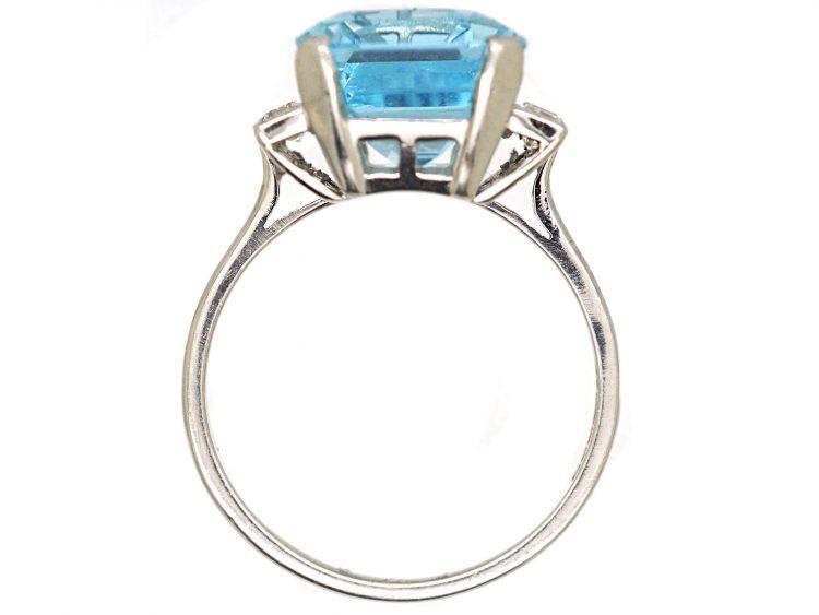 Platinum Large Aquamarine & Diamond Baguette Ring