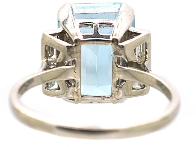 Platinum Large Aquamarine & Diamond Baguette Ring