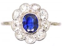 Edwardian Platinum, Sapphire & Diamond Cluster Ring