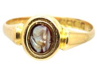 Edwardian 18ct Gold Ring with Roman Hard Stone Cameo of a Rabbit