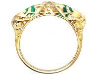 Victorian 18ct Gold Five Stone Emerald & Old Mine Cut Diamond Ring