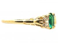 Victorian 18ct Gold Five Stone Emerald & Old Mine Cut Diamond Ring