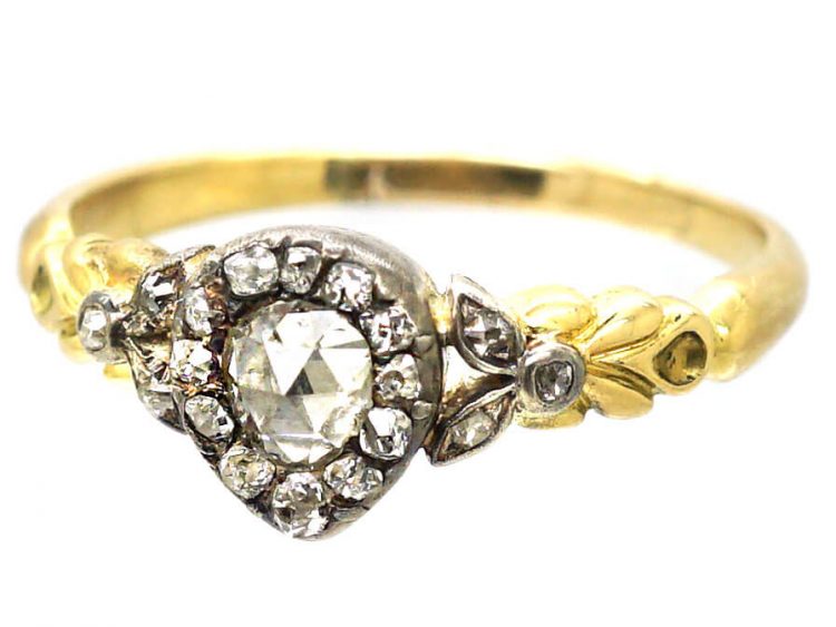 Early Victorian 18ct Gold Heart Shaped Ring set with Diamonds